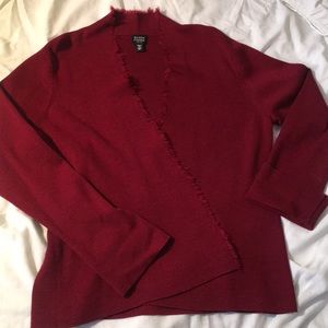 Eileen Fisher open fringe wrap cardigan, Size PL